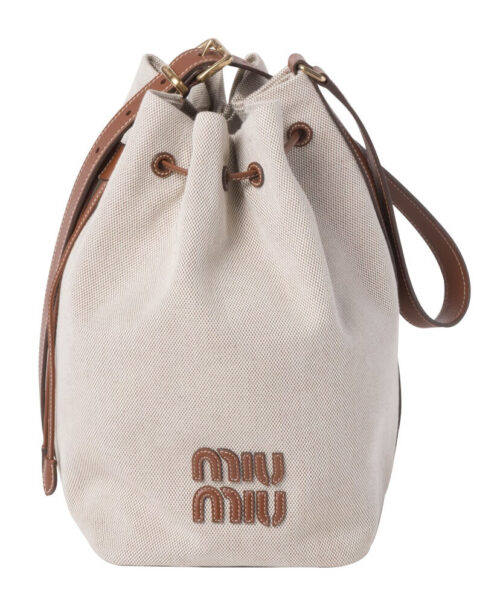 Miumiu Canvas And Leather Bucket Bag 5BE089 Coffee